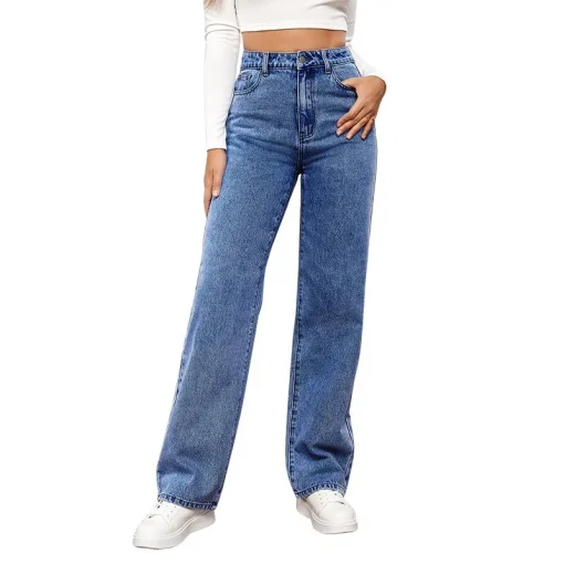 Women's High-Waist Straight Jeans – Vintage Blue 2024 - Image 6