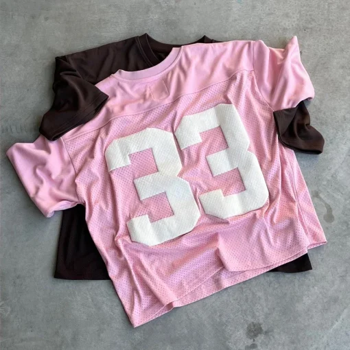 kf Sb508f218b4ec48b095ce139d36d2ae2fF Pink 33 Jersey College Street Style T shirt for Women Oversized Trendy Ins Couple Sportswear Mesh