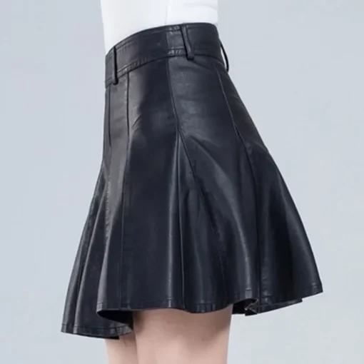 kf Sb52d6b19fc574393b9ebce2068e48de69 Woman Skirts Elegant Plus Size New Fashion Korean Style Genuine Real Leather Skirts High Waist Mini