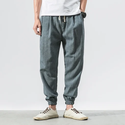 Cotton Linen Casual Harem Pants for Men – Summer Joggers, Chinese Style Baggy Pants, 2023 Harajuku Trend