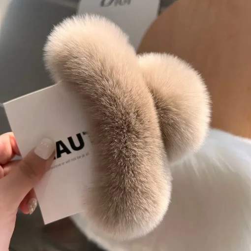 kf Sb6340dfe282940c4b7e5c69068e869b14 New Hairpin Cute Plush Rex Rabbit Fur Hair Claw Women Elegant Temperament Real Rex Rabbit Fur