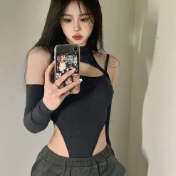 Y2K Sexy Camisole Women's Backless Hollow Out Irregular Bodysuits