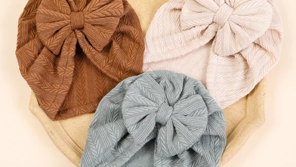 kf Sb7c519b42ec64b9bb8bc5a5f7da0836cV New Fashion Ribbed Bow Baby Turban Hat Infant Soft Elastic Beanies Cap Breathable Solid Color Baby