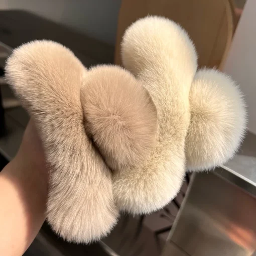 kf Sb9ee7e799e364c7286a283eea2e23383R Natural Rex Rabbit Fur Hair Claw Large Hairpin Temperament Clip New Cute Plush Hair Scratching Ponytail