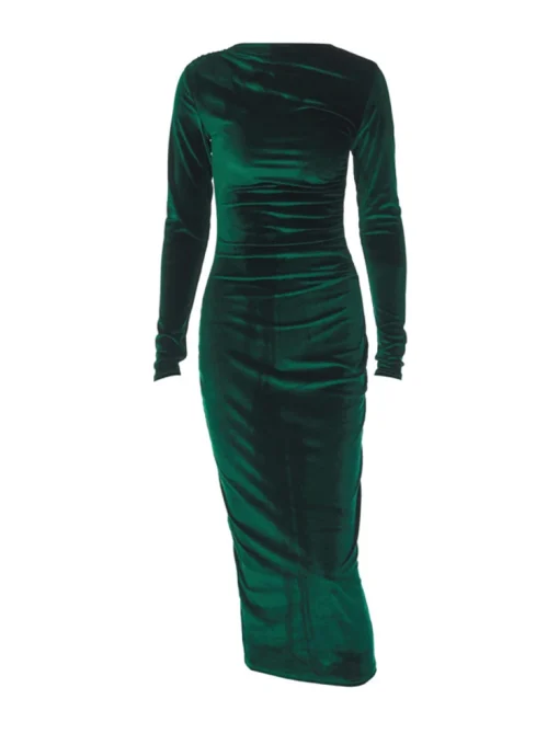 Velvet Long Sleeve Ruched Midi Dress – Spring/Summer 2024 - Image 6