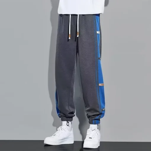 Autumn Patchwork Casual Straight Pants for Men – Korean Streetwear Joggers, Baggy Sweatpants for Gym & Daily Wear - Image 4