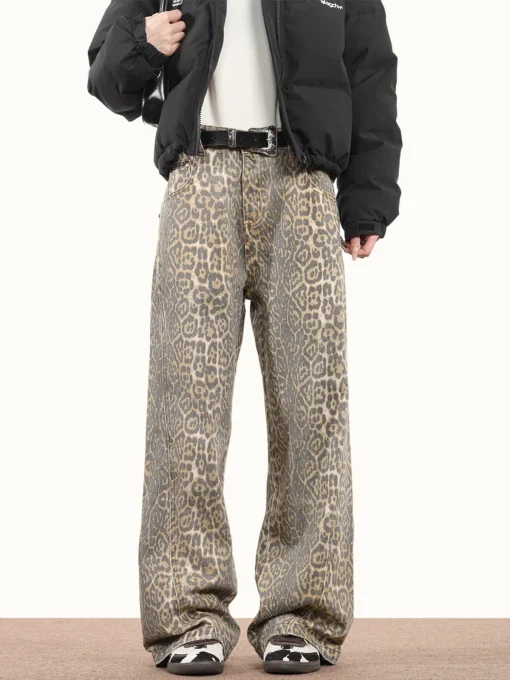 Women’s Leopard Print High Waist Wide Leg Jeans – Y2K Retro Streetwear, Loose Fit - Image 4