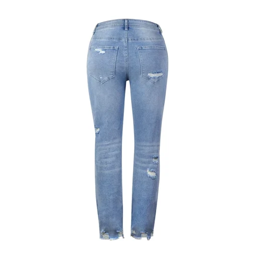 Women's High-Waist Ripped Jeans – Trendy Blue Denim 2024 - Image 6