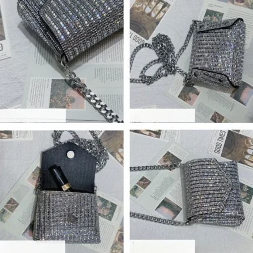 kf Sbe073b9205bf4f43a59b09526262803a2 Female Bling Chain Crossbody Bag Ladies Mini Rhinestone Small Envelop Shoulder Purse Full Diamond Messenger Evening