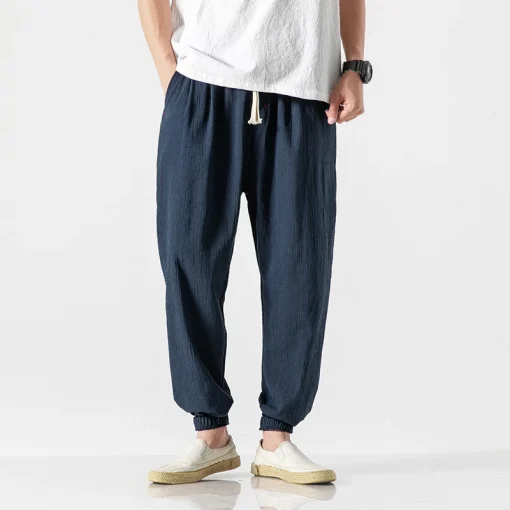 Cotton Linen Casual Harem Pants for Men – Summer Joggers, Chinese Style Baggy Pants, 2023 Harajuku Trend - Image 4