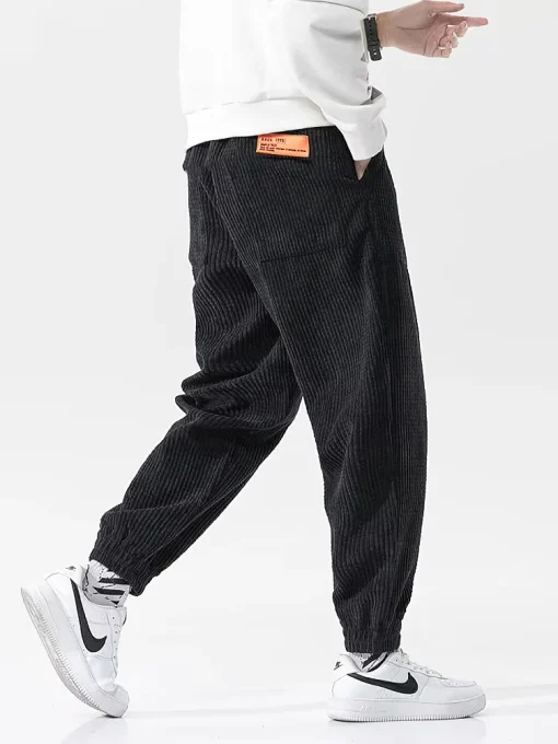 Men's Baggy Corduroy Sweatpants – Solid Color, Casual Joggers with Tech Fleece Lining for Autumn/Winter - Image 3