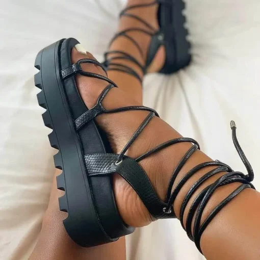 Woman Gladiator Platform Sandal Ladies Ankle Wrap Wedge Female Fashion Lace Up Shoe Women Non Slip Women's Footwear Plus Size 43 - Image 2