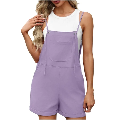 Women Jumpsuit Loose Style Overalls Boho Solid Color Square Collar Playsuits Sleeveless Rompers Summer Casual Clothes - Image 5