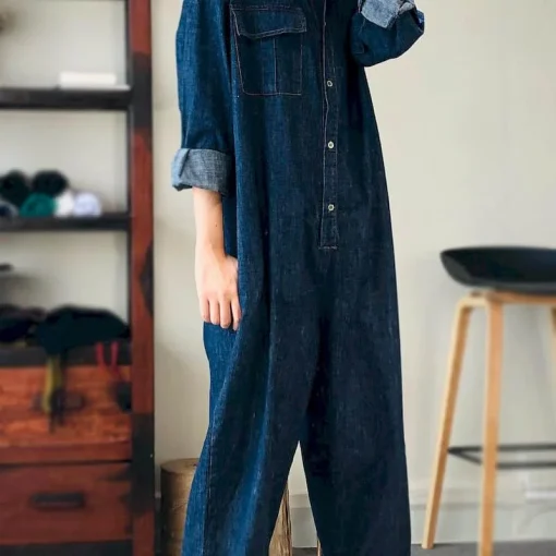 Oversized Denim Jumpsuit for Women - Casual One-Piece Outfit - Image 4