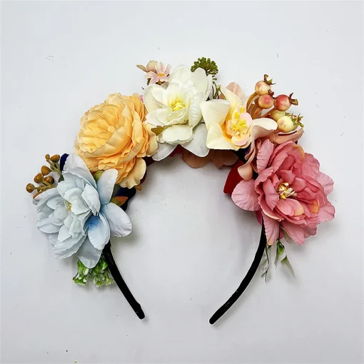 kf Sc44300796d9c46e5b2c94a7af682ad8cA New Fashion personality Boho Flower Crowns Headband For Women Faux Floral Hairband Wedding Art Photography Hair