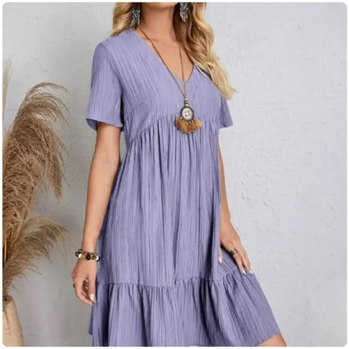 Women’s Summer Peplum Dress – V-Neck Short Sleeve Fit & Flare Ruffle Beach Dress - Image 4