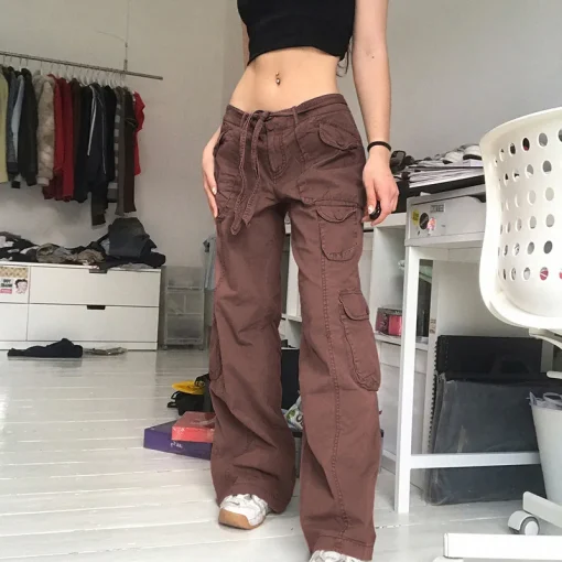 Aesthetics E-Girl Vintage Trousers for Women Low Waist Flare - Image 2