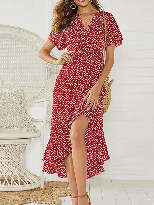 Floral Boho Maxi Dress with Ruffles - V-Neck Chiffon Summer Beachwear - Image 5