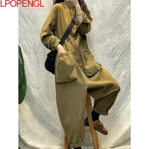 kf Sc9b270402fc548138bac71f3335d3809R New Women s Solid Color Spring Long Sleeves Jumpsuit Personalized Fashion Pullover Straight Streetwear Pockets One