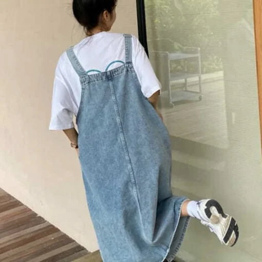 Women's Spring Summer Denim Overall Dress - Sleeveless Casual Loose Spaghetti Strap Maxi Dress with Pockets - Image 6