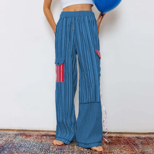 kf Sca132443e00a4961b0fdbbc18ca138cda Women Harajuku Striped Pants Elastic Waist Casual Pants Loose Trousers with Pockets Female Y2K Oversized Wide