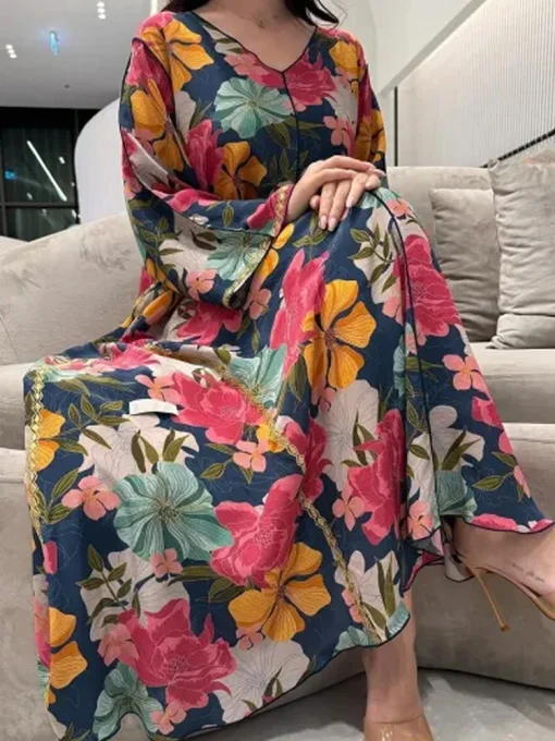 kf Sca196a6235864163b43a3c9ef5bd763bp Women Clothing Dress Summer Autumn Long Sleeve Female Robe Dress Loose Causal Flowers Printed Ladies Long