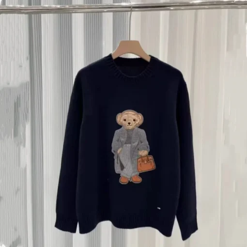 2024 Women’s Ralph Lauren Bear Cashmere Pullover – Stylish Loose Fit, O-Neck, Animal Embroidery Sweater - Image 3