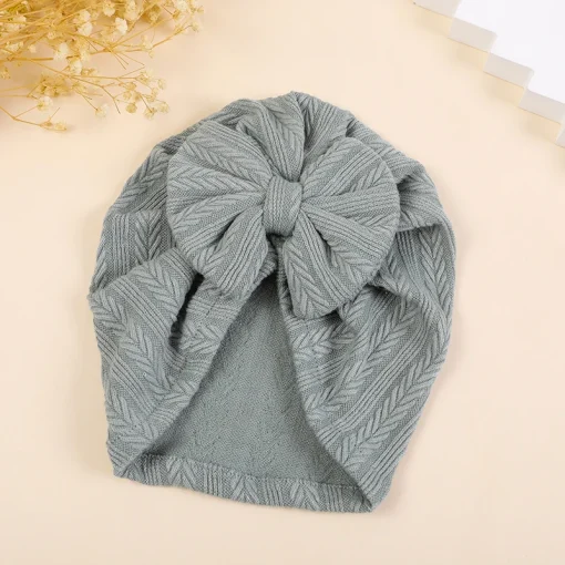 kf Sca5b070fd1f840b88d4029867c2c7dceg New Fashion Ribbed Bow Baby Turban Hat Infant Soft Elastic Beanies Cap Breathable Solid Color Baby