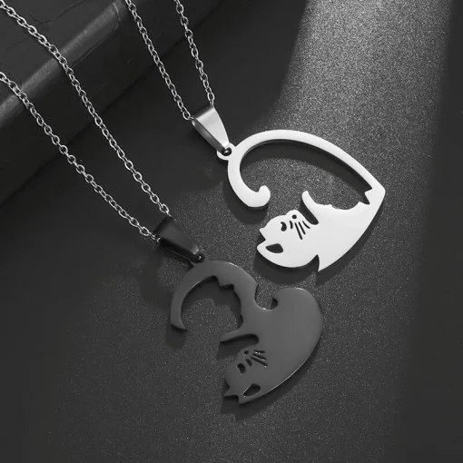 kf Scafea6c0a7f046499bb3361034ebedbbj Hot Hug Love Pet Cat Pairing Couple Necklace Fashion Stainless Steel Men Women Best Friend Bff