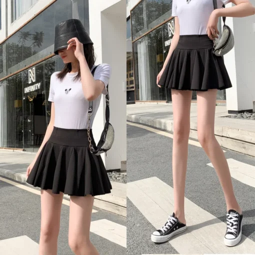 kf Scc3a374c493c4f009e62147459d08b523 Korean Style Women s Pleated Skirt Mini High Waist Japanese Wardrobe Malfunction proof Dancing Skater Skirt