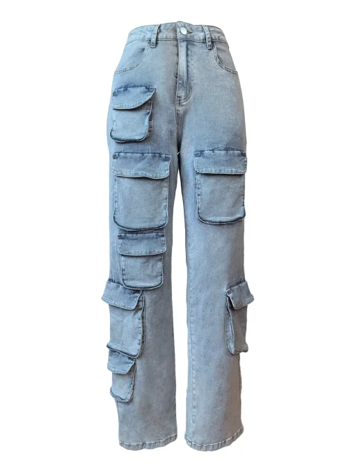 Women’s High Waist Blue Multi-Pocket Jeans - Image 3