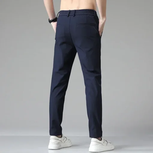 Men's Slim Fit Elastic Waist Trousers – Casual Korean Style Stretch Pants - Image 6