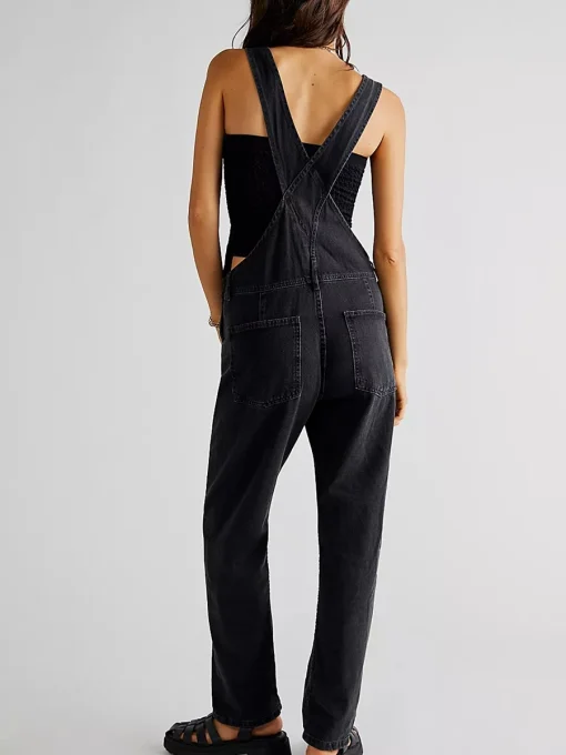 Women’s Vintage Denim Jumpsuit – Casual Spaghetti Strap Wide-Leg Romper with Pockets - Image 6