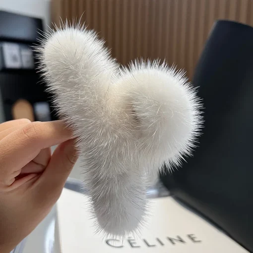 kf Sd1ed3308931c4552b8cbd4dca81a848d5 Real Mink Fur Barrettes Winter Fluffy Hair Claw Elegant Acrylic Hairpins Clip Crab Headwear for Women