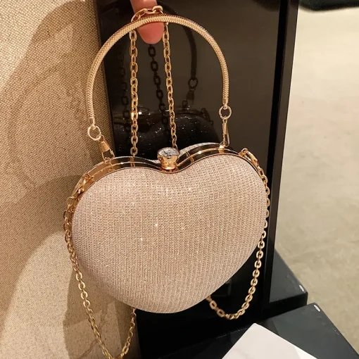 kf Sd2f8f2eaaef34699aadfdb380b922562L Evening Clutch Bag Women Bag Shiny Handbag Heart Shape Metal Clutches Bag Fashion Chain Shoulder Crossbody