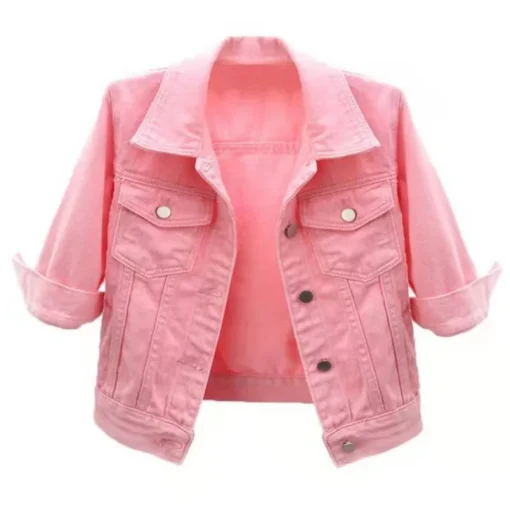 kf Sd4fe689444d64430baaee85784779668p Women Denim Jacket Spring Autumn Short Coat Pink Jean Jackets Casual Tops Purple Yellow Purple Blue