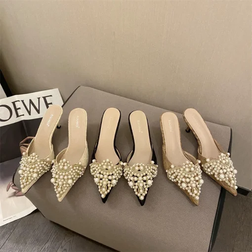 New Crown Pearl Flats Women Wedding Shoes Pointed - Image 9