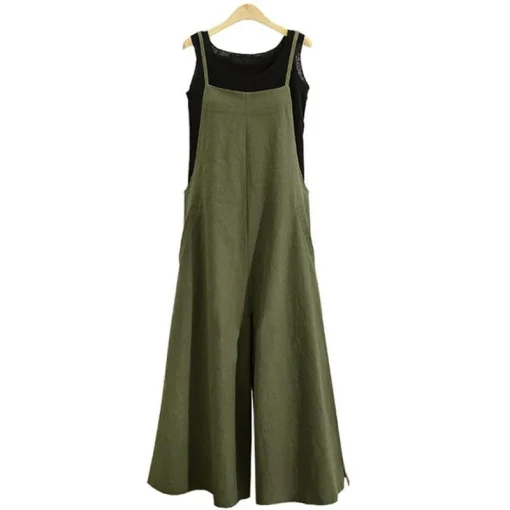 Women’s Cotton Linen Wide-Leg Jumpsuit – Sleeveless Casual Dungaree Overalls 5XL - Image 5