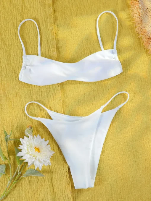 Sexy White Push-Up Bikini Set for Women – Low Waist Two-Piece Swimsuit, Micro Thong Beachwear