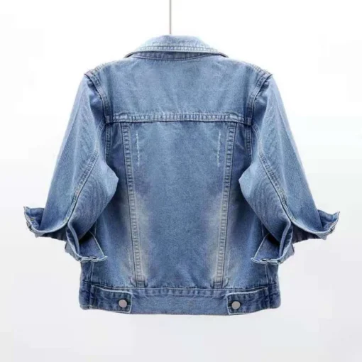 kf Sd98268fd55984ffa8df735118b24f632J Women Denim Jacket Spring Autumn Short Coat Pink Jean Jackets Casual Tops Purple Yellow Purple Blue