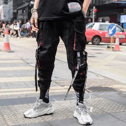 Men's Cargo Joggers – Hip Hop Style Techwear Pants with Hit Color Pockets - Image 3