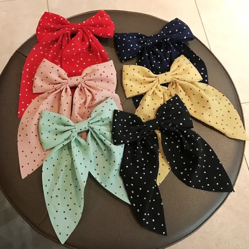 kf Sda898b071aae4286b1a580133c7c29bdj Woman Girls New Bowknot Streamer Hairpin Chiffon Ribbon Barrette Bow Back Head Spring Clip Headwear Fashion