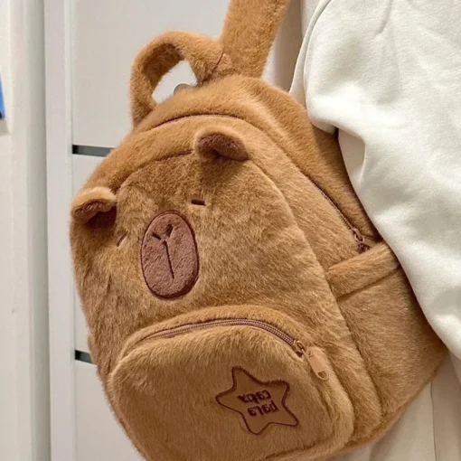 kf Sdc2bfe8a807c466c9d5a18d9378f80e7A Capybara Plush Backpack Kawaii Fashion Plushie Doll Fur Bag Children s Bag Shoulder Bag Mini Knapsack