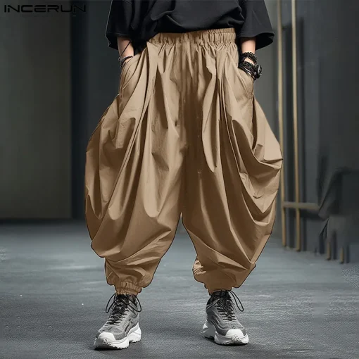 Men's Irregular Pants Solid Elastic Waist Joggers - Loose Drop-Crotch Casual Harem Pants 2024 Streetwear (S-5XL) - Image 2