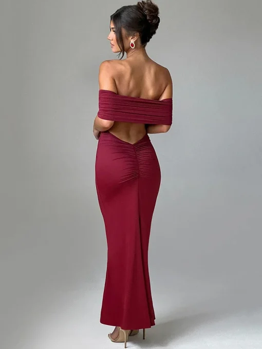 Mozision Strapless Backless Sexy Maxi Dress for Women | Black Solid Off-Shoulder Bodycon Long Dress | Elegant Club Party Dress 2024 - Image 5