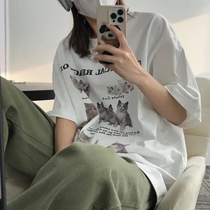 Harajuku Kawaii Y2K Cat Oversized T-Shirt for Women – Korean Fashion