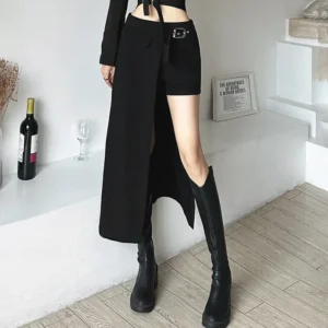 kf Sdef890cc2b6c46949a59b45fe70919d4L Gothic Skirts Goth Dark Techwear Patchwork Sexy Mini Women Grunge Irregular Hem High Waist Cargo Skirt