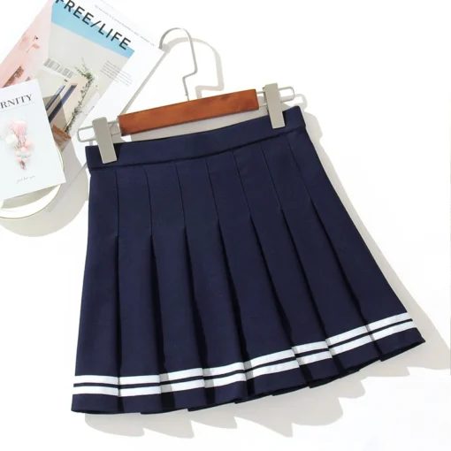 kf Sdf2a78cb9ca34ce4abdff4afdb2af871z High Waist Women s Skirts Striped Pleated Elastic Waist Female Sweet Mini Dance Plaid Skirt Y2k