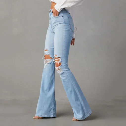 Women's Ripped Flared Jeans – Vintage Blue Bootcut 2024