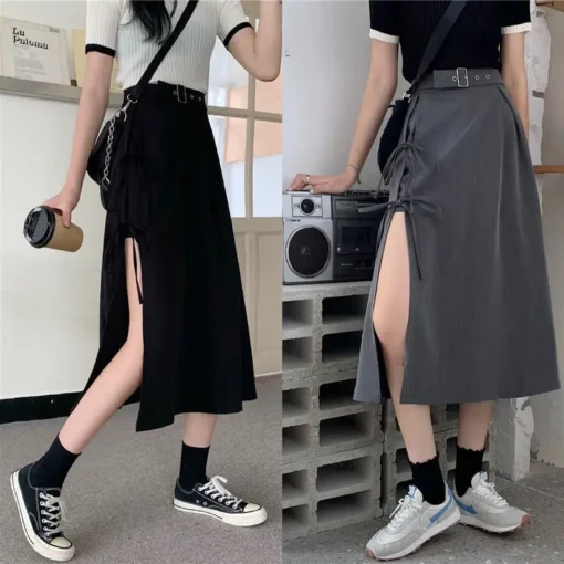 kf Se04b69cc4cfe47a5a5c2f17788793c1bb Long Skirt Women Solid Simple All Match High Waist Womens Korean Fashion Females Casual Comfortable Vintage